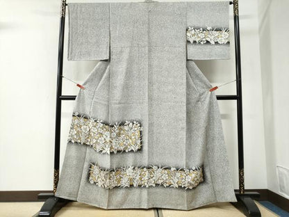 平和屋着物●訪問着　草花文　たたき染め　金銀彩　正絹　逸品　未使用　CABI2178yc