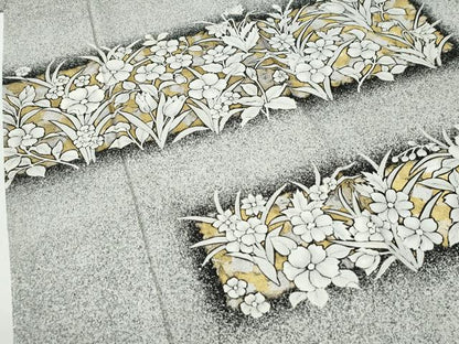 平和屋着物●訪問着　草花文　たたき染め　金銀彩　正絹　逸品　未使用　CABI2178yc
