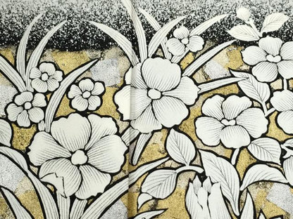 平和屋着物●訪問着　草花文　たたき染め　金銀彩　正絹　逸品　未使用　CABI2178yc