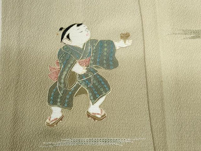 平和屋着物●中国三大刺繍　スワトウ刺繍　訪問着　童子遊び　暈し染め　金糸　正絹　逸品　CABI2180yc