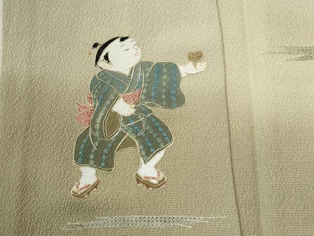 平和屋着物●中国三大刺繍　スワトウ刺繍　訪問着　童子遊び　暈し染め　金糸　正絹　逸品　CABI2180yc