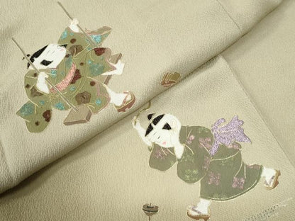 平和屋着物●中国三大刺繍　スワトウ刺繍　訪問着　童子遊び　暈し染め　金糸　正絹　逸品　CABI2180yc