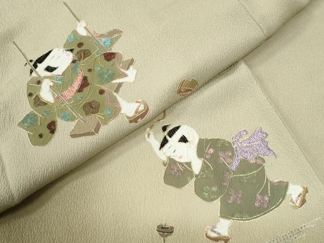 平和屋着物●中国三大刺繍　スワトウ刺繍　訪問着　童子遊び　暈し染め　金糸　正絹　逸品　CABI2180yc