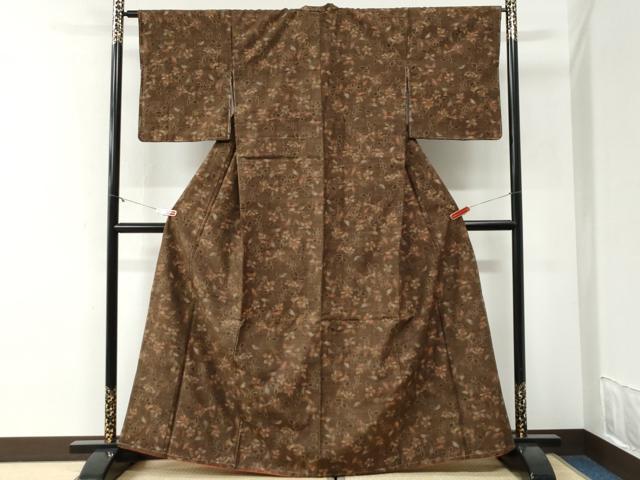 平和屋着物●小千谷紬　草花文　正絹　逸品　未使用　CABI2184yc