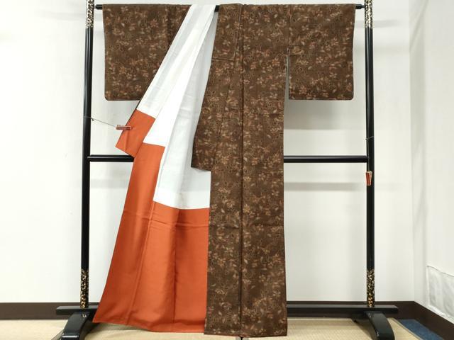 平和屋着物●小千谷紬　草花文　正絹　逸品　未使用　CABI2184yc