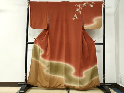 平和屋着物●訪問着　霞枝花文　暈し染め　鬼しぼ縮緬　正絹　逸品　CABI2185yc
