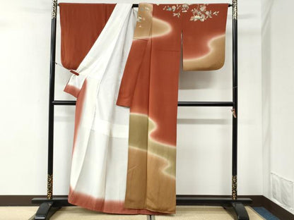 平和屋着物●訪問着　霞枝花文　暈し染め　鬼しぼ縮緬　正絹　逸品　CABI2185yc