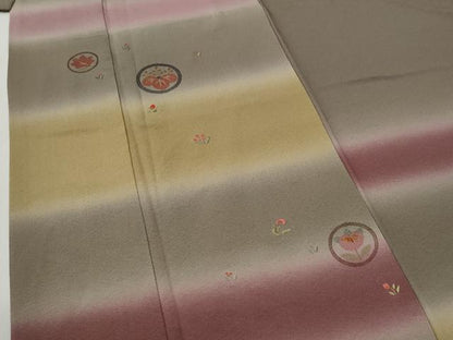 平和屋着物●訪問着　胴抜き仕立て　刺繍　草花丸文　暈し染め　金糸　正絹　逸品　未使用　CABI2187yc