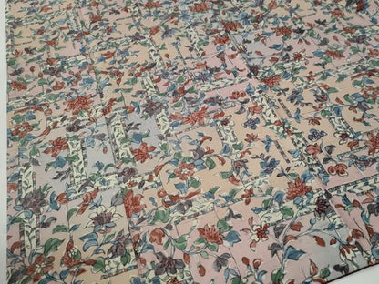 平和屋着物●上質な小紋　紬地　手描き　休み鳥更紗草花文　正絹　逸品　CABI2190yc