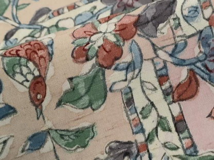 平和屋着物●上質な小紋　紬地　手描き　休み鳥更紗草花文　正絹　逸品　CABI2190yc