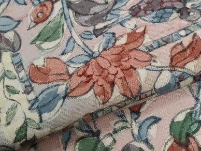 平和屋着物●上質な小紋　紬地　手描き　休み鳥更紗草花文　正絹　逸品　CABI2190yc