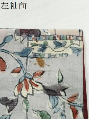平和屋着物●上質な小紋　紬地　手描き　休み鳥更紗草花文　正絹　逸品　CABI2190yc