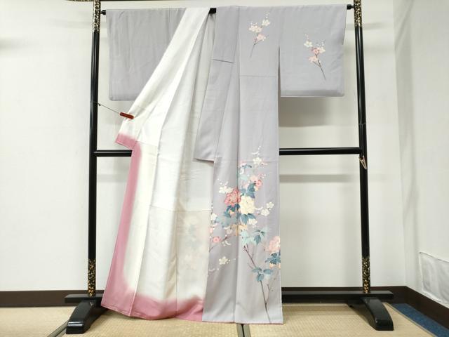 平和屋着物●訪問着　友禅　枝牡丹梅文　暈し染め　正絹　逸品　CABI2191yc