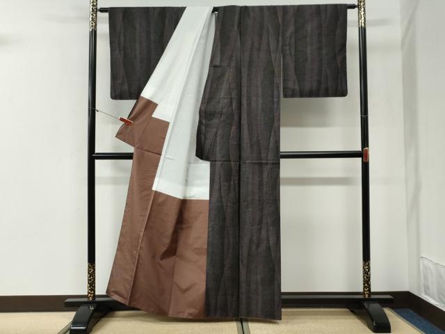 平和屋着物●本場大島紬　9マルキ　よろけ縞吉祥文　正絹　逸品　未使用　CABI2197yc