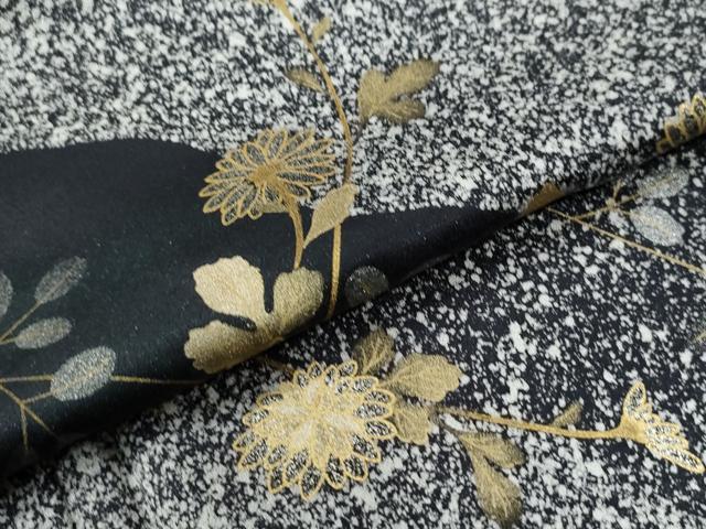 平和屋着物●訪問着　花蝶文　たたき染め　黒地　金彩　正絹　逸品　CABI2199yc