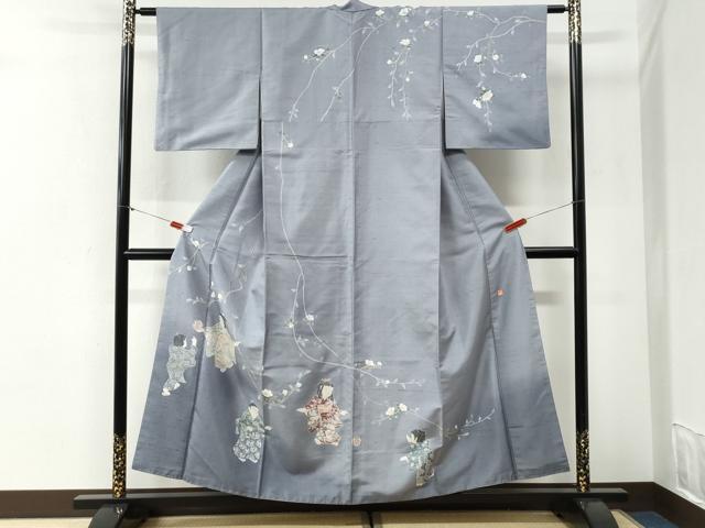 平和屋着物●訪問着　紬地　友禅　作家物　童子遊び　やまと誂製　正絹　逸品　CABI2200yc