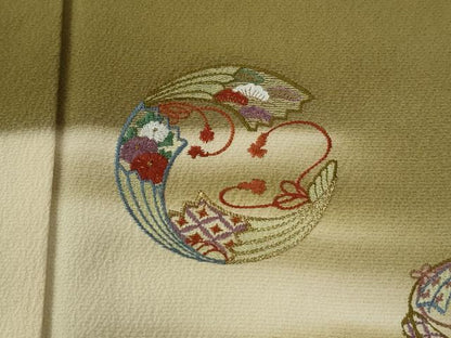 平和屋着物●訪問着　刺繍　霞扇花唐草文　金彩　正絹　逸品　CABI2204yc