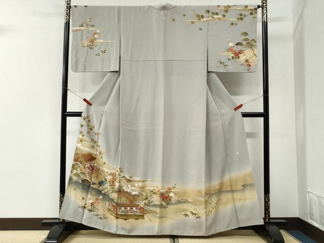平和屋着物●訪問着　作家物　渡り橋人物風景文　暈し染め　金彩　正絹　逸品　CABI2205yc