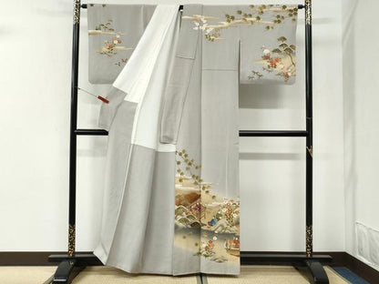 平和屋着物●訪問着　作家物　渡り橋人物風景文　暈し染め　金彩　正絹　逸品　CABI2205yc