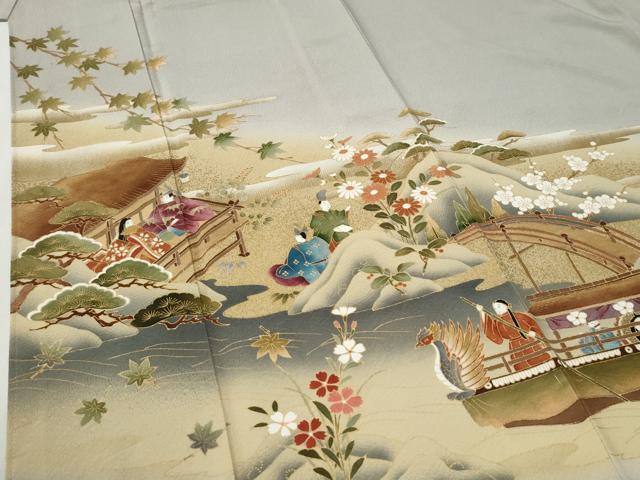 平和屋着物●訪問着　作家物　渡り橋人物風景文　暈し染め　金彩　正絹　逸品　CABI2205yc
