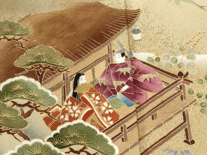 平和屋着物●訪問着　作家物　渡り橋人物風景文　暈し染め　金彩　正絹　逸品　CABI2205yc