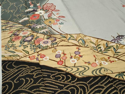 平和屋着物●訪問着　型染め　立波松竹梅花文　正絹　逸品　CABI2209yc