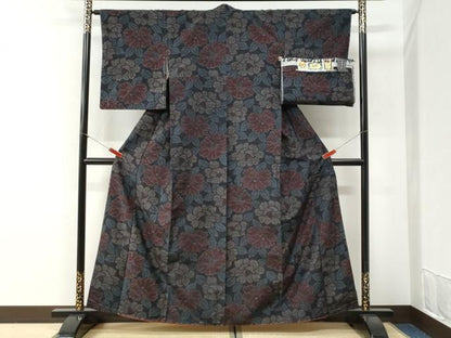 平和屋着物●結城紬　奥順　はたおり娘　草花文　証紙付き正絹　逸品　未使用　CABI2211yc