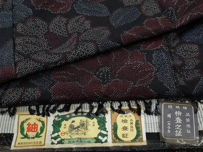 平和屋着物●結城紬　奥順　はたおり娘　草花文　証紙付き正絹　逸品　未使用　CABI2211yc