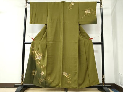 平和屋着物●訪問着　地紙冊子草花文　暈し染め　金彩　やまと誂製　正絹　逸品　CABI2214yc