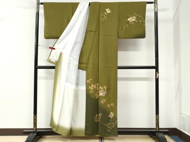 平和屋着物●訪問着　地紙冊子草花文　暈し染め　金彩　やまと誂製　正絹　逸品　CABI2214yc