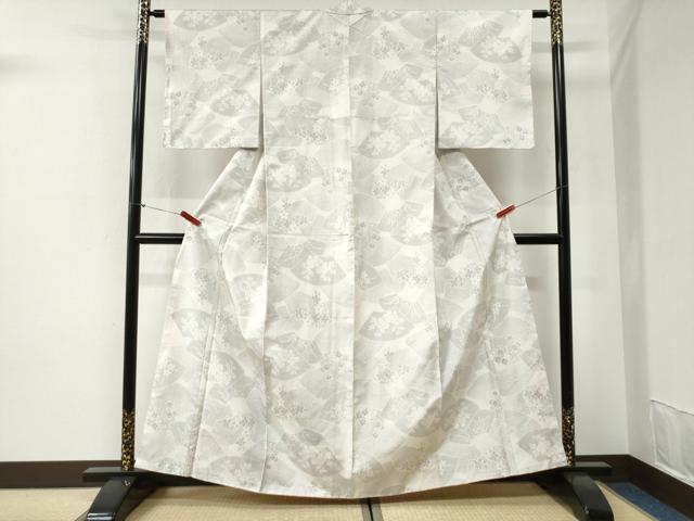 平和屋着物●本場大島紬　白大島　9マルキ　100亀甲　地紙草花文　正絹　逸品　未使用　CABI2215yc