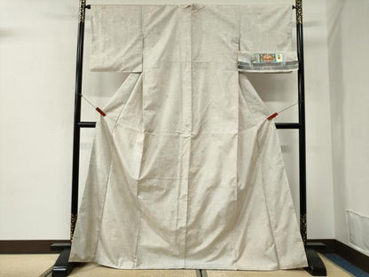 平和屋着物●本場大島紬　白大島　9マルキ　枝花文　前山織物謹製　証紙付き　ロング丈　正絹　逸品　CABI2218yc
