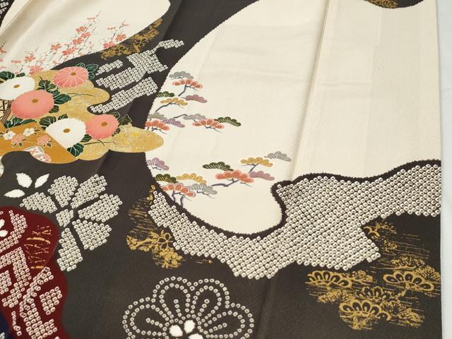 平和屋着物●豪華振袖　駒刺繍　鬘帯貝桶牡丹花文　金彩　正絹　逸品　CABI2227yc