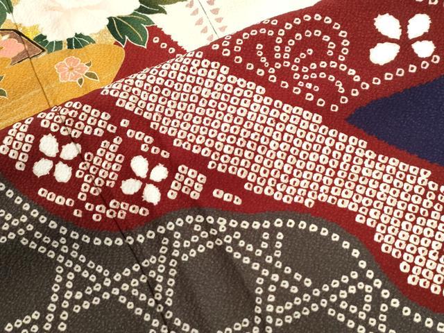 平和屋着物●豪華振袖　駒刺繍　鬘帯貝桶牡丹花文　金彩　正絹　逸品　CABI2227yc