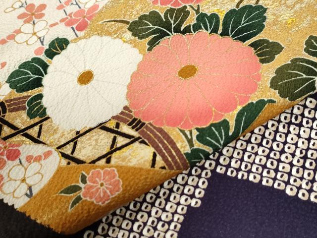 平和屋着物●豪華振袖　駒刺繍　鬘帯貝桶牡丹花文　金彩　正絹　逸品　CABI2227yc