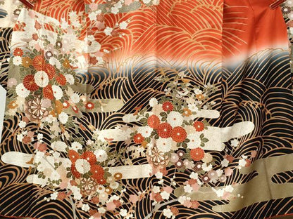 平和屋着物●豪華振袖　駒刺繍　立波エ霞菊花車文　暈し染め　金彩　正絹　逸品　CABI2228yc