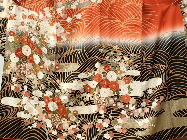 平和屋着物●豪華振袖　駒刺繍　立波エ霞菊花車文　暈し染め　金彩　正絹　逸品　CABI2228yc