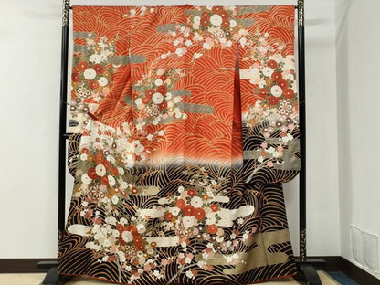 平和屋着物●豪華振袖　駒刺繍　立波エ霞菊花車文　暈し染め　金彩　正絹　逸品　CABI2228yc