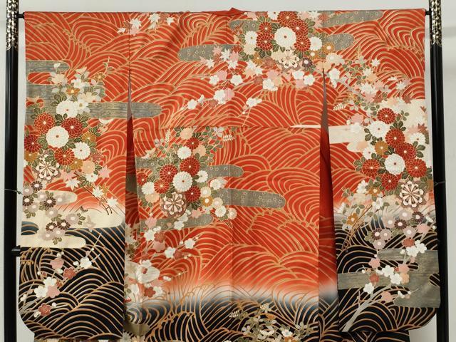 平和屋着物●豪華振袖　駒刺繍　立波エ霞菊花車文　暈し染め　金彩　正絹　逸品　CABI2228yc