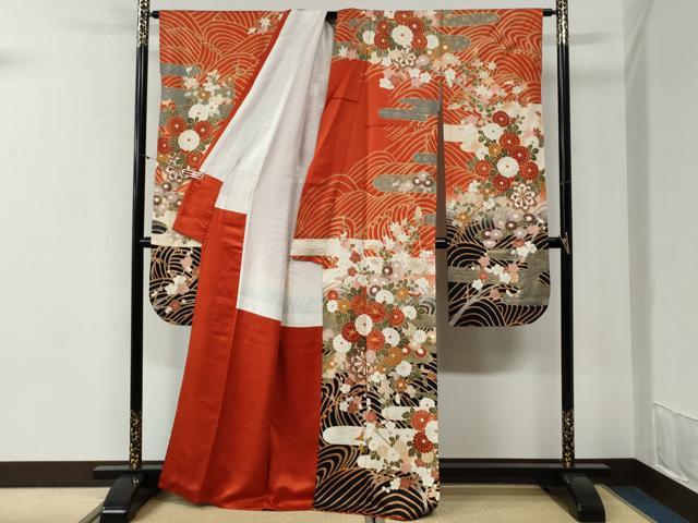 平和屋着物●豪華振袖　駒刺繍　立波エ霞菊花車文　暈し染め　金彩　正絹　逸品　CABI2228yc