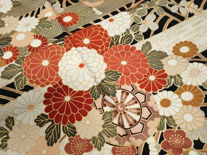平和屋着物●豪華振袖　駒刺繍　立波エ霞菊花車文　暈し染め　金彩　正絹　逸品　CABI2228yc