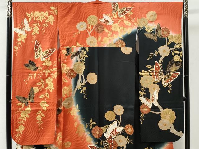 平和屋着物●豪華振袖　花蝶文　暈し染め　金彩　正絹　逸品　CABI2229yc