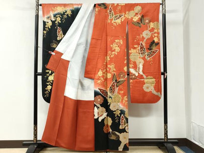 平和屋着物●豪華振袖　花蝶文　暈し染め　金彩　正絹　逸品　CABI2229yc