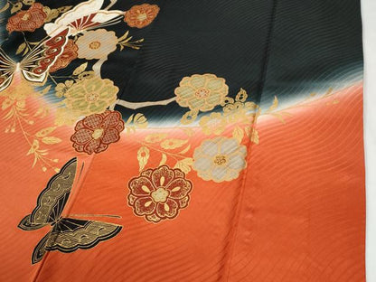 平和屋着物●豪華振袖　花蝶文　暈し染め　金彩　正絹　逸品　CABI2229yc