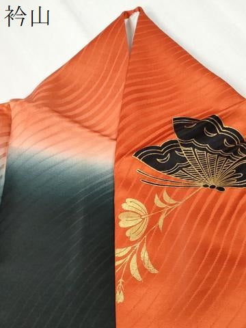 平和屋着物●豪華振袖　花蝶文　暈し染め　金彩　正絹　逸品　CABI2229yc