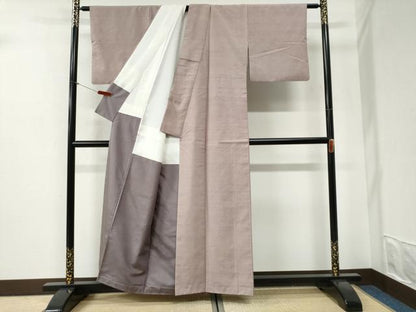 平和屋着物●結城紬　色無地　紅藤色　正絹　逸品　CABI2230yc