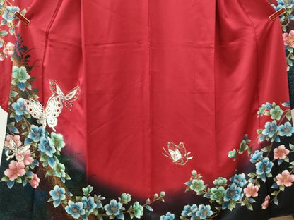 平和屋着物●豪華振袖・長襦袢セット　花蝶文　暈し染め　金彩　正絹　逸品　CABI2231yc