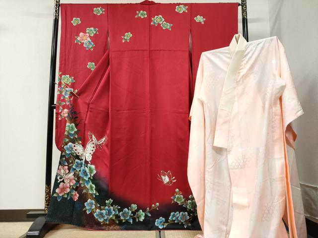 平和屋着物●豪華振袖・長襦袢セット　花蝶文　暈し染め　金彩　正絹　逸品　CABI2231yc