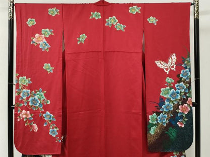 平和屋着物●豪華振袖・長襦袢セット　花蝶文　暈し染め　金彩　正絹　逸品　CABI2231yc