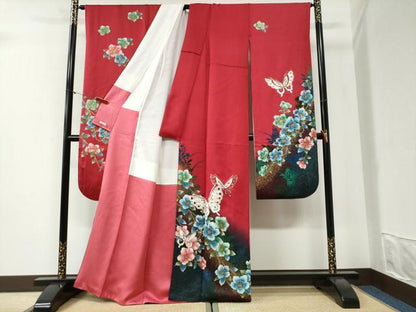 平和屋着物●豪華振袖・長襦袢セット　花蝶文　暈し染め　金彩　正絹　逸品　CABI2231yc